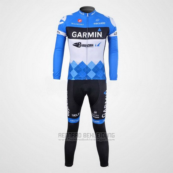 2012 Fahrradbekleidung Garmin Cervelo Wei und Azurblau Trikot Langarm und Tragerhose - zum Schließen ins Bild klicken